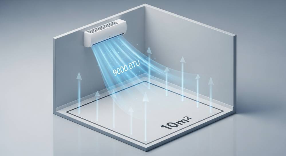 Công suất điều hòa phù hợp cho phòng 10m2 là 9000 btu